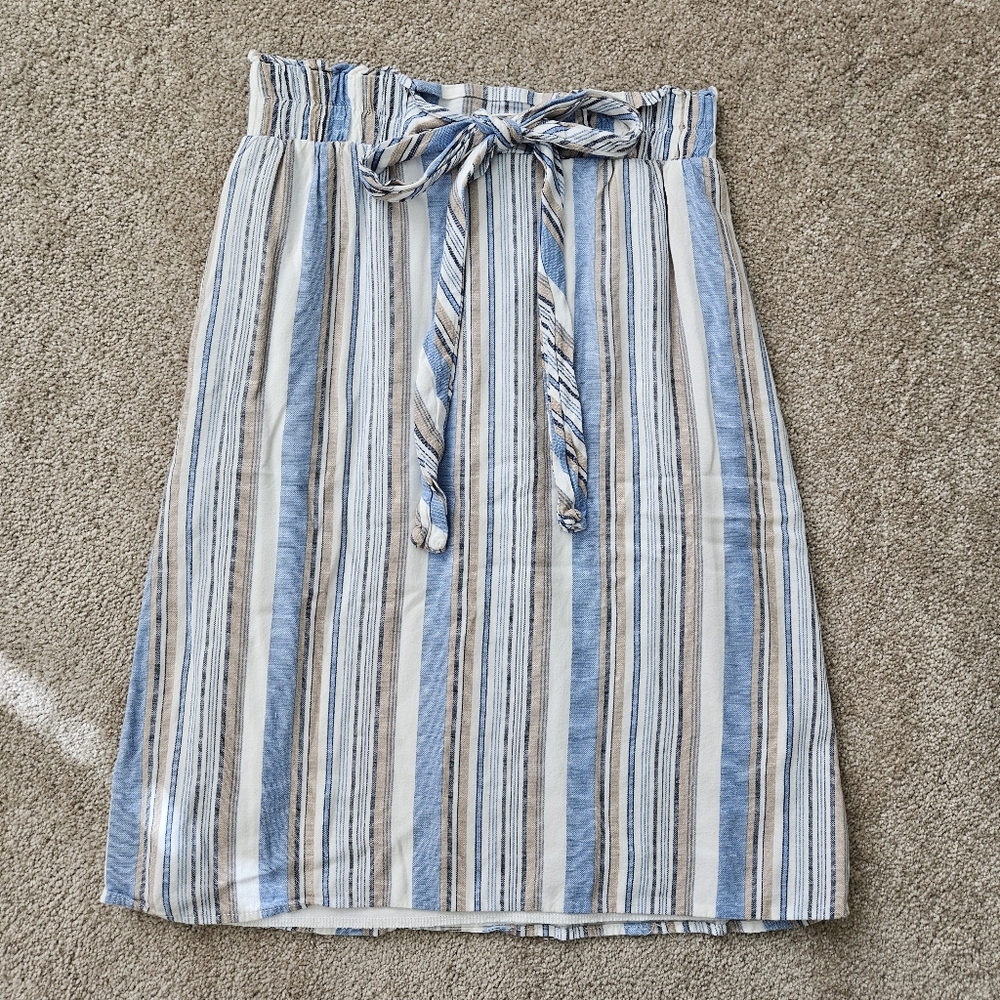 Beachy DownEast Blue and White Striped Tie Front A-Line knee-length Skirt